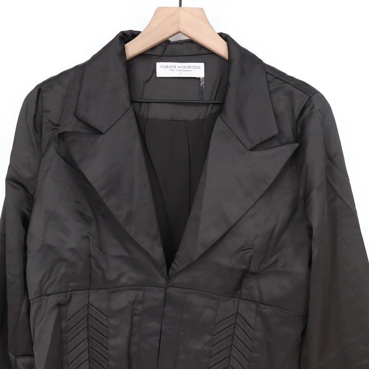 Naked Wardrobe Black Satin Cropped Garter Blazer Jacket O-Ring L