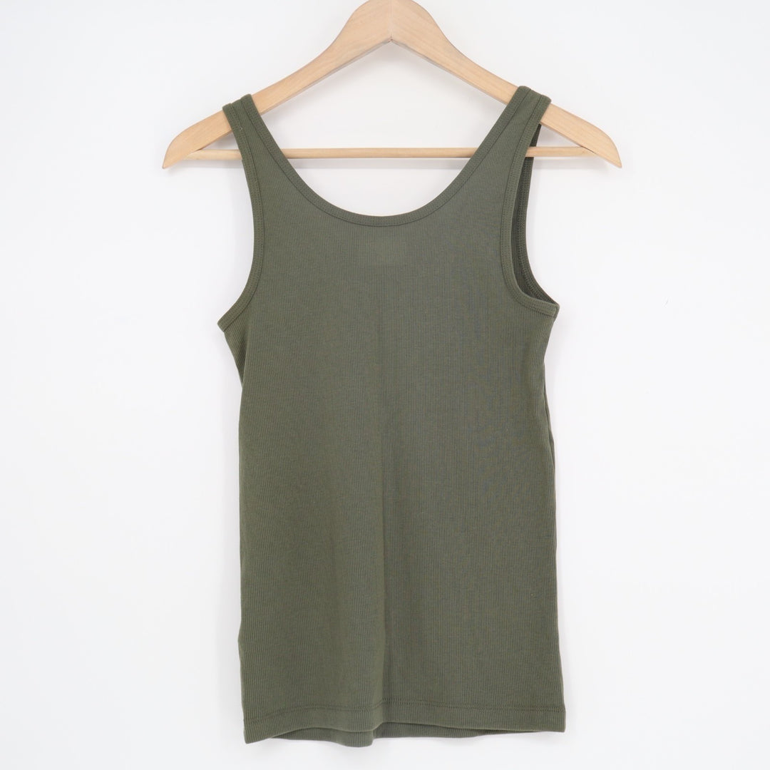 Old Navy Tank Top Womens Small Olive Green Cotton Stretch Ribbed Round Neck