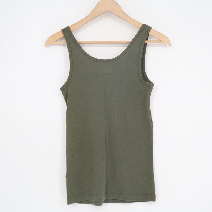 Old Navy Tank Top Womens Small Olive Green Cotton Stretch Ribbed Round Neck