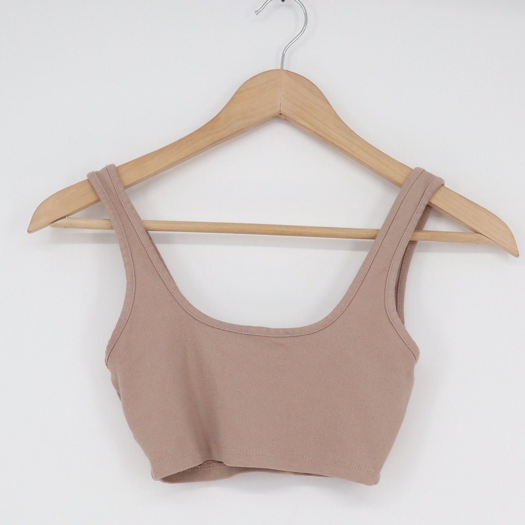 Fashion Nova Womens XS Taupe Mauve Scoop Neck Crop Top Sleeveless USA
