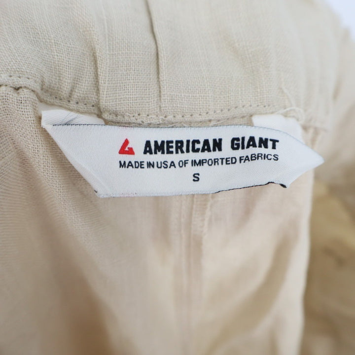 American Giant Linen Pants Womens S Beige Slash Pockets Wide Leg Elastic Waist