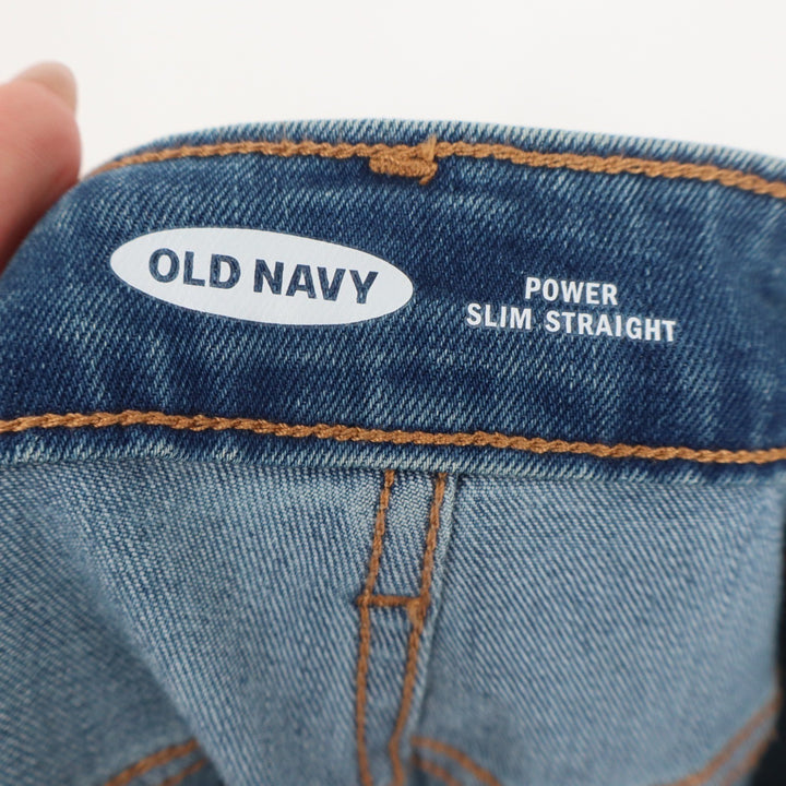 Old Navy Power Slim Straight Jeans Womens 8 Short Medium Wash Blue Stretch Denim