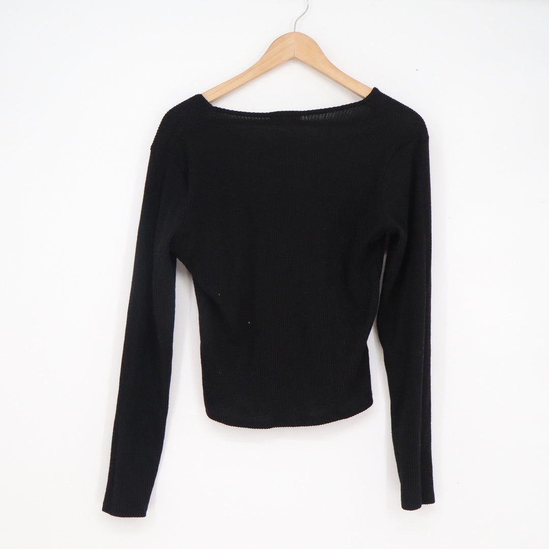 Frankee & Skylarr Black Ribbed Square Neck Long Sleeve Top XL Slim Fit