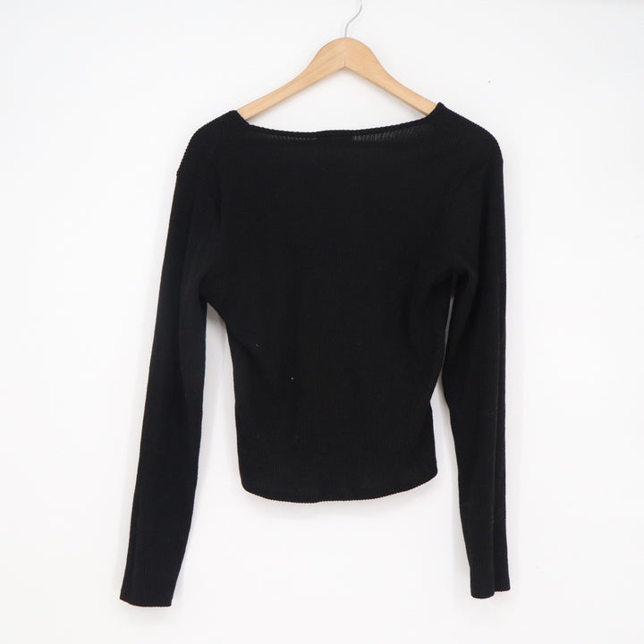 Frankee & Skylarr Black Ribbed Square Neck Long Sleeve Top XL Slim Fit