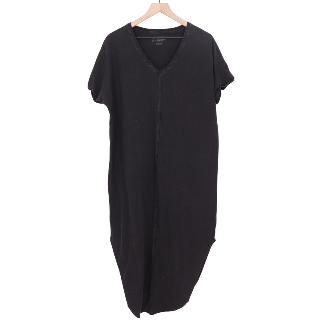 Ascot + Hart T-Shirt Dress Womens Medium Black Short Sleeve Curved Hem V-Neck