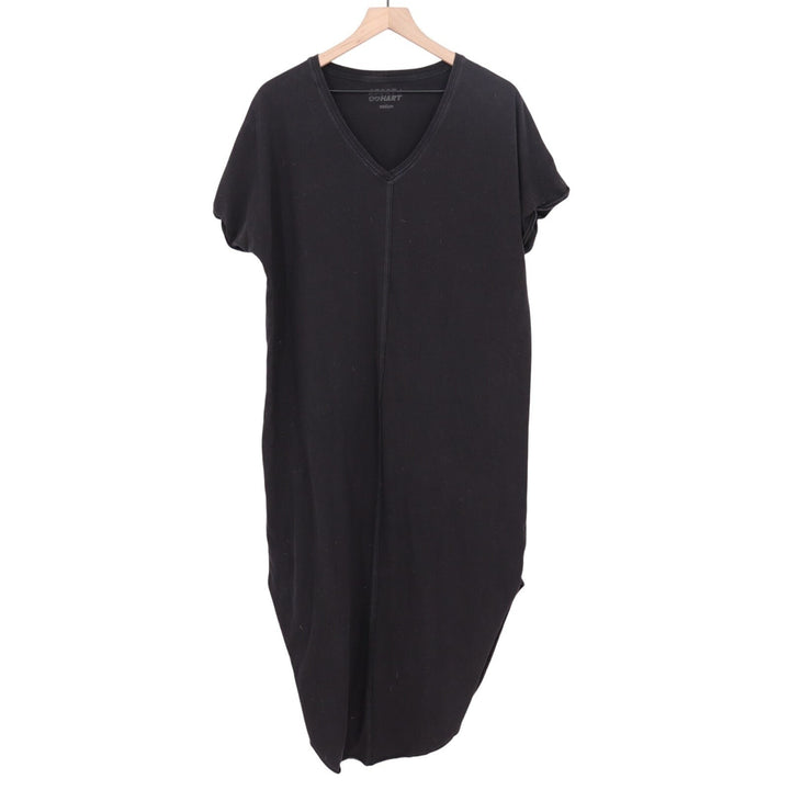 Ascot + Hart T-Shirt Dress Womens Medium Black Short Sleeve Curved Hem V-Neck