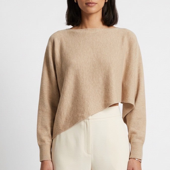 Mimosa Sweater Womens S Beige Tight Knit Boat Neck Dolman Sleeve Asymmetric Hem