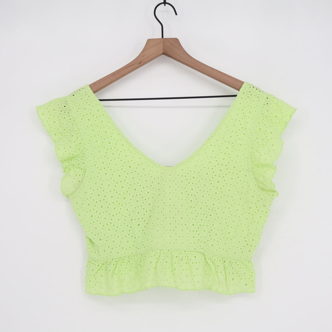 Wild Fable Lime Green Eyelet Lace Ruffle Crop Top Smocked Back Mens M