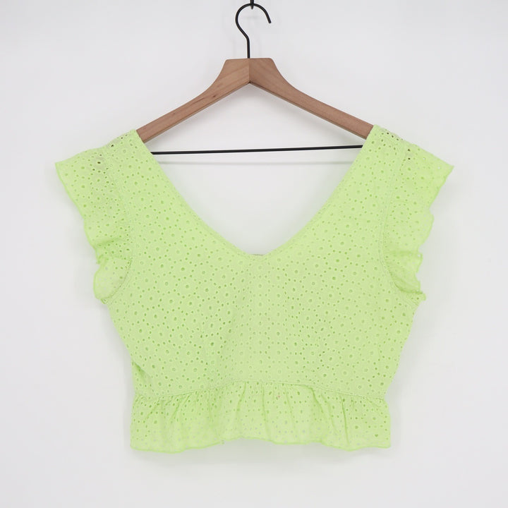 Wild Fable Lime Green Eyelet Lace Ruffle Crop Top Smocked Back Mens M