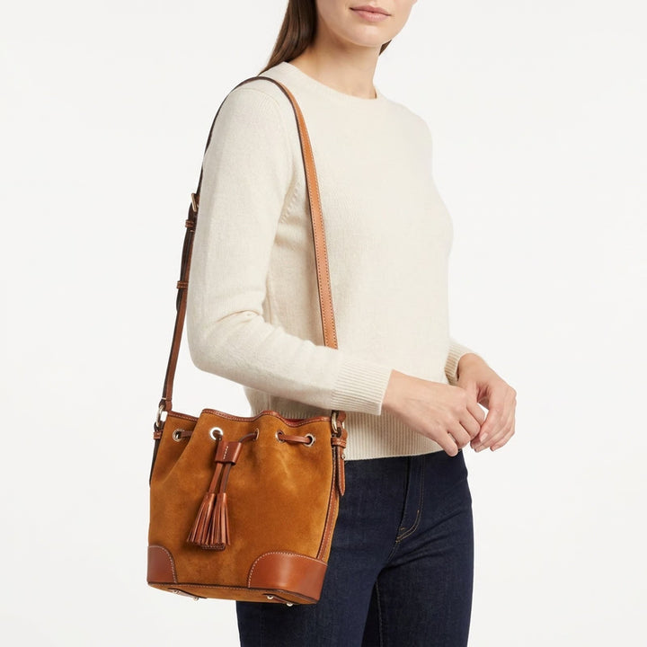 Dooney & Bourke Honey Suede Crossbody Drawstring Bucket Bag New