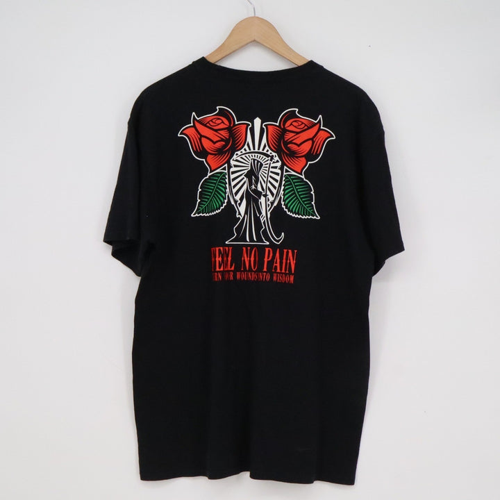 Empyre Mens Large Black Graphic Tee Reaper Roses Feel No Pain Short Sleeve Shirt