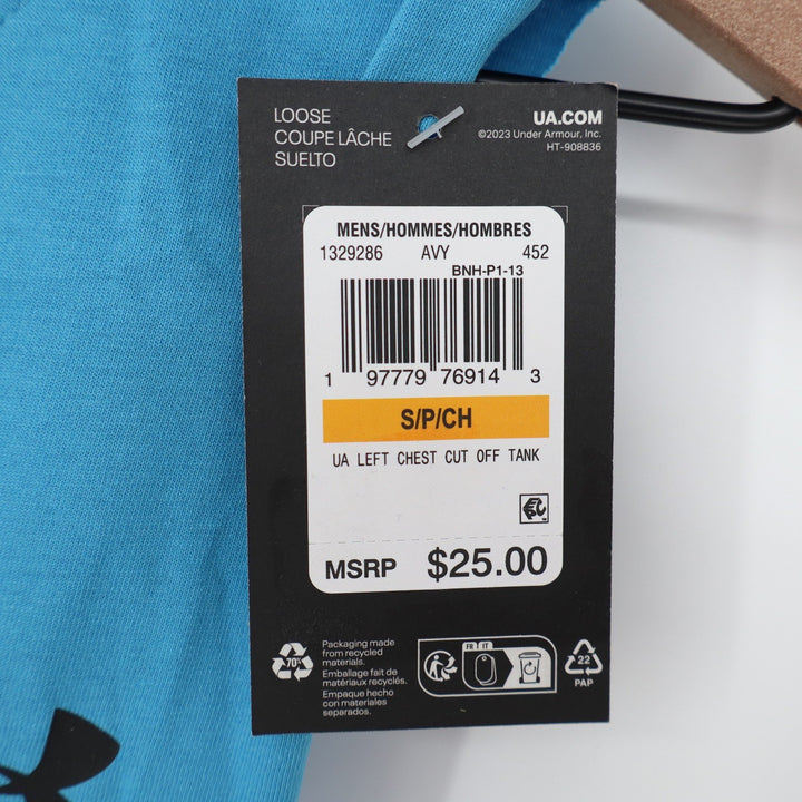 Under Armour Mens Left Chest Cut Off Tank Blue Muscle Tee Small