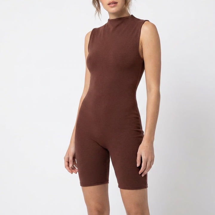 Naked Wardrobe Baby Mama Brown Mock Neck Sleeveless Romper XL
