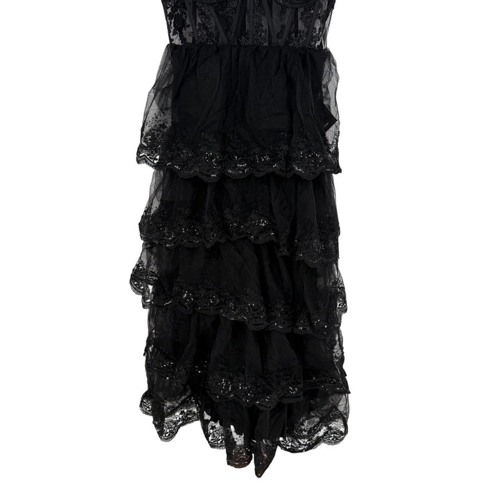 Lulus Alluring Sensation Black Tulle Embroidered Tiered Maxi Dress Size XL