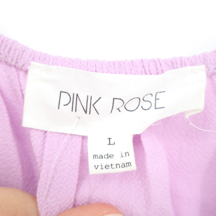 Pink Rose Blouse Top Womens L Purple Stretch Drawstring Tie Pleated Short Sleeve