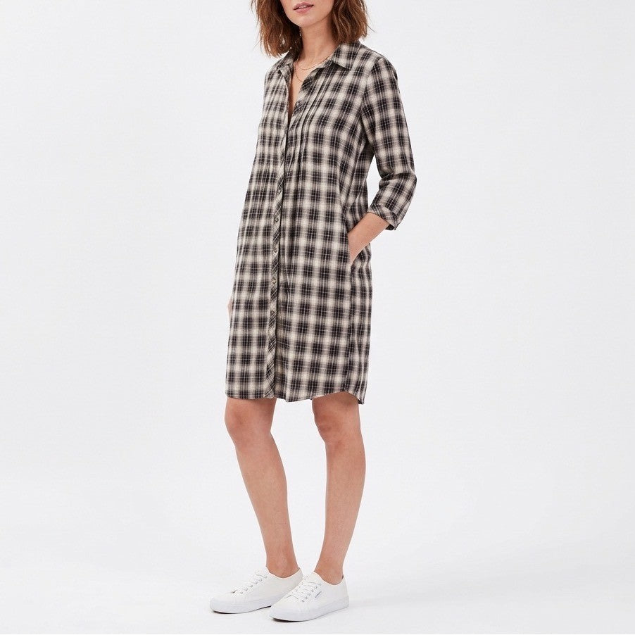 Maison Scotch Shirt Dress Womens 2 Multi Plaid Snap Spread Collar 3/4 Sleeve