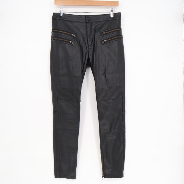 Free People Moto Pants Womens 4 Black Vegan Leather Skinny Leg Ankle Zip Biker