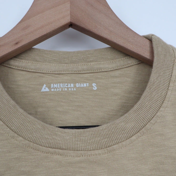 American Giant Crew Neck T Shirt Tan Size S Made in USA Cotton