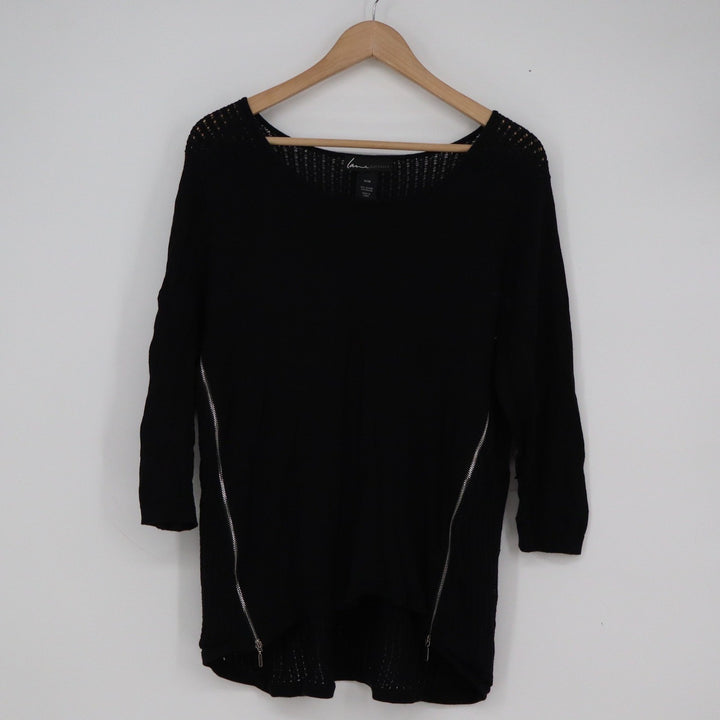 Lane Bryant Black Side Zip Knit Sweater Womens 14/16 Scoop Neck 3/4 Sleeve Top