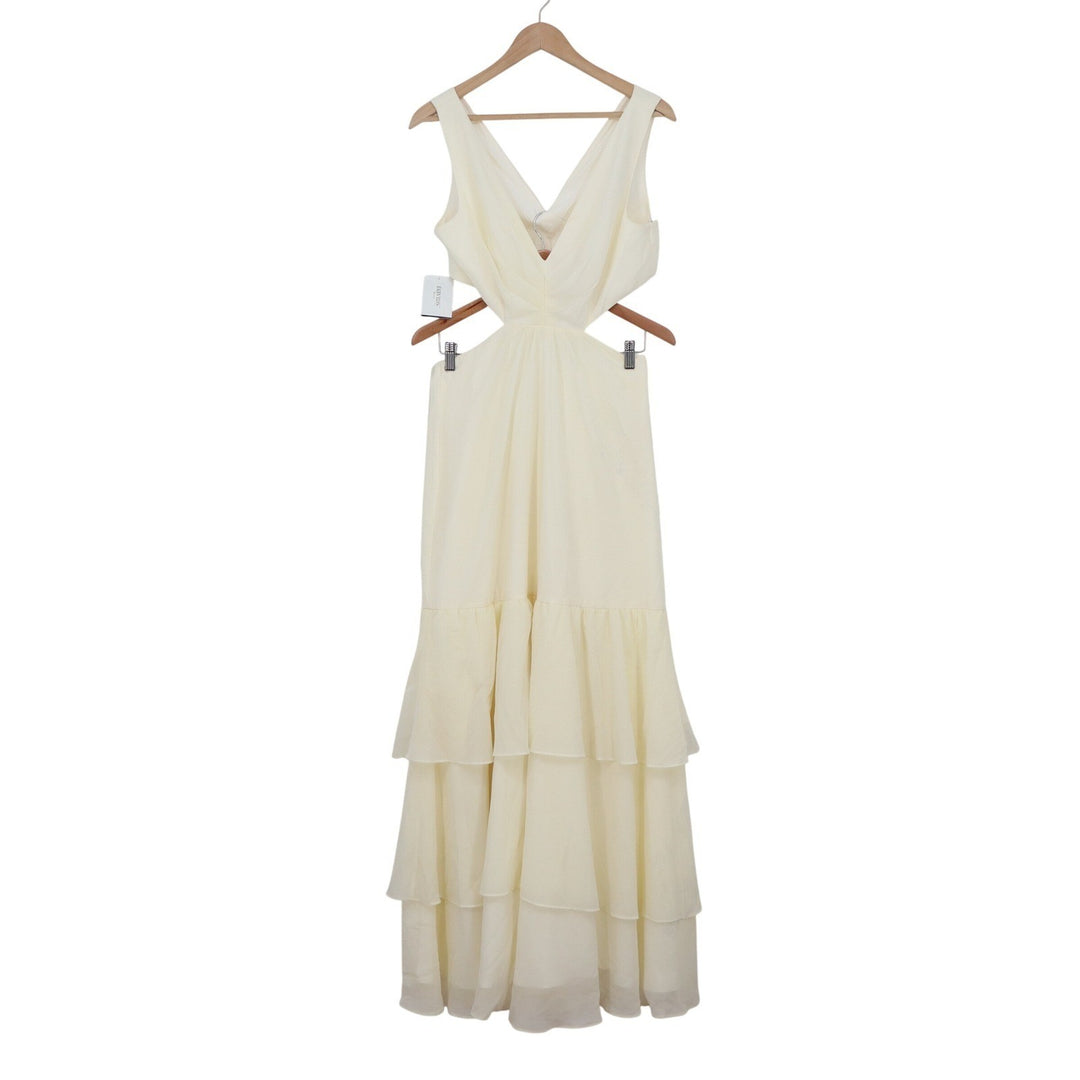 Fame and Partners David's Bridal Cream Georgette Cutout Maxi Dress 8