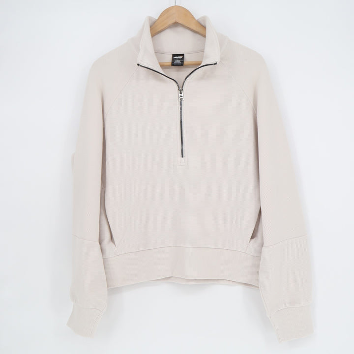 Avia Sweatshirt Women Large(12-14) White Ribbed Raglan Sleeve Mock Neck Half Zip