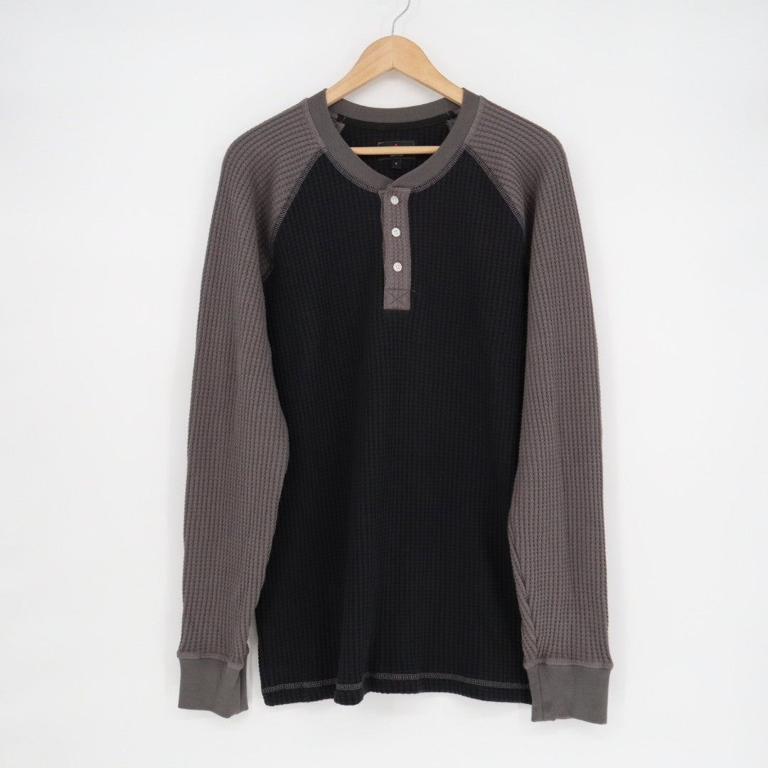 American Giant T-Shirt Mens L Black Gray Colorblock Cotton Stretch Waffle Knit