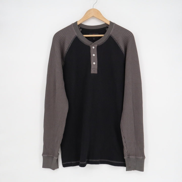 American Giant T-Shirt Mens L Black Gray Colorblock Cotton Stretch Waffle Knit