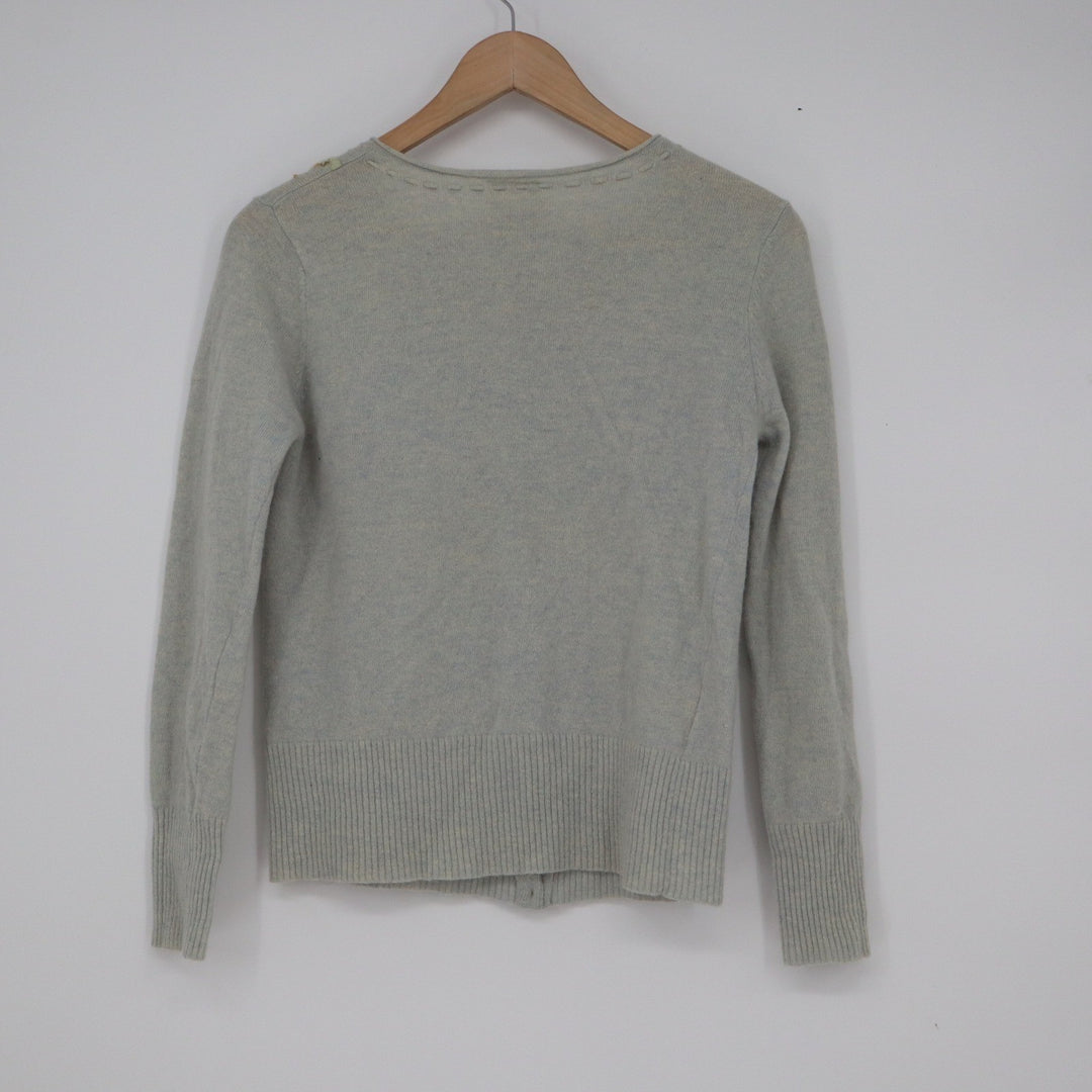 Laura Ashley Vintage Blue Lambswool Embroidered Cardigan Sweater Size M