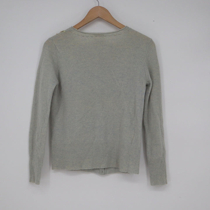 Laura Ashley Vintage Blue Lambswool Embroidered Cardigan Sweater Size M