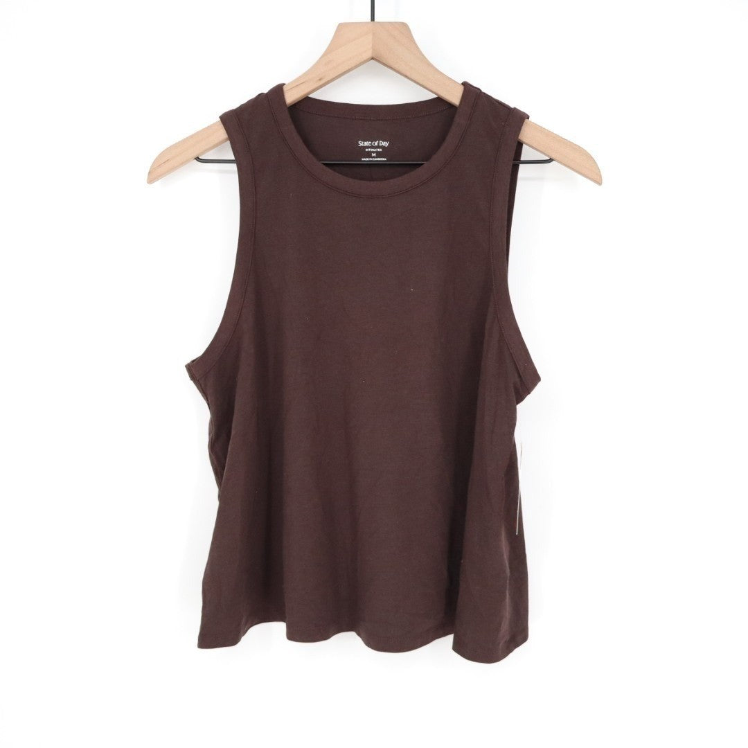 State of Day Intimates Sleepwear Top Womens Medium Brown Sleeveless Crew Neck