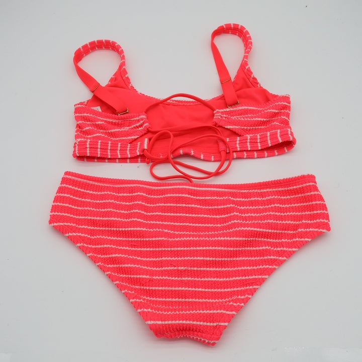 Xhilaration 2 Piece Bikini Set Women Small Red Striped Stretch Textured Swimwear