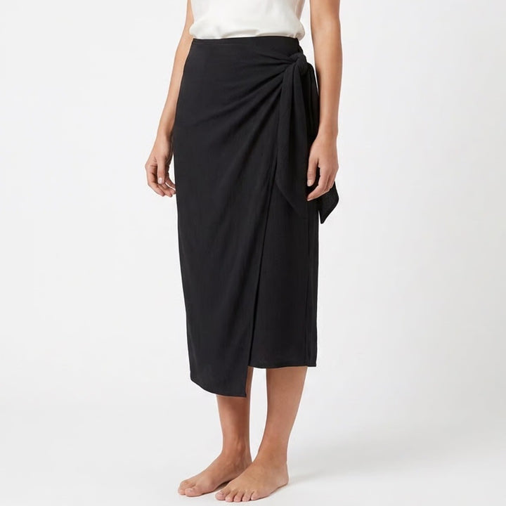 A New Day Womens XL Black Textured Wrap Front Side Tie Midi Skirt NWT