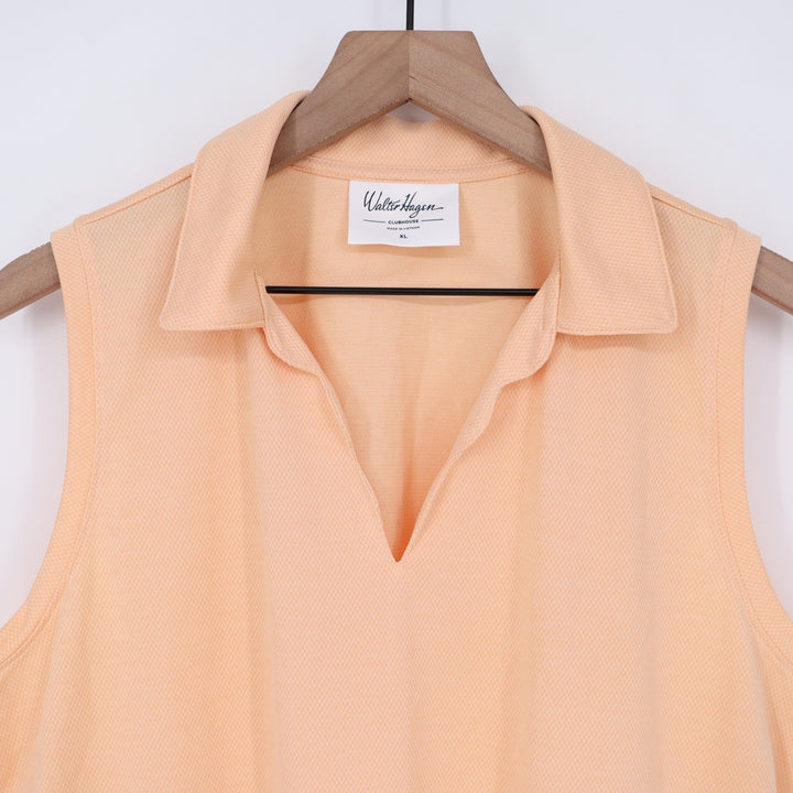 Walter Hagen Clubhouse Womens XL Peach Orange Sleeveless V-Neck Golf Polo Shirt