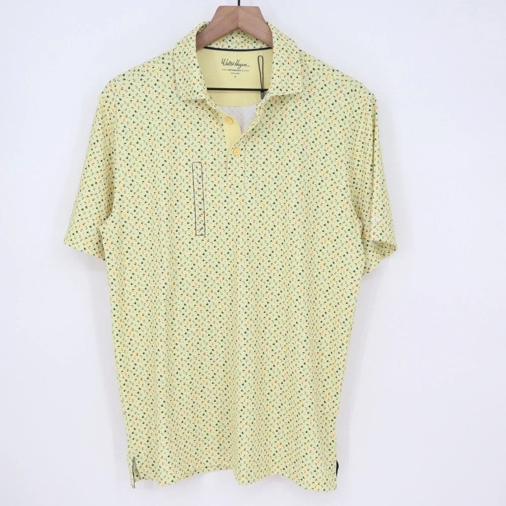 Walter Hagen Mens P11 Print Polo Shirt Yellow Beach Ball Cocktail Size S