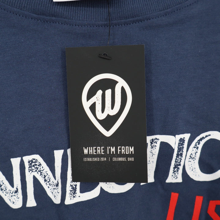 Where I'm From Connecticut USA Graphic T-Shirt Navy Blue Boxy Fit Medium NEW