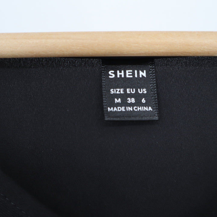 SHEIN Black V-Neck Blouse Mesh Polka Dot Shoulder Sheer Top Womens Size M