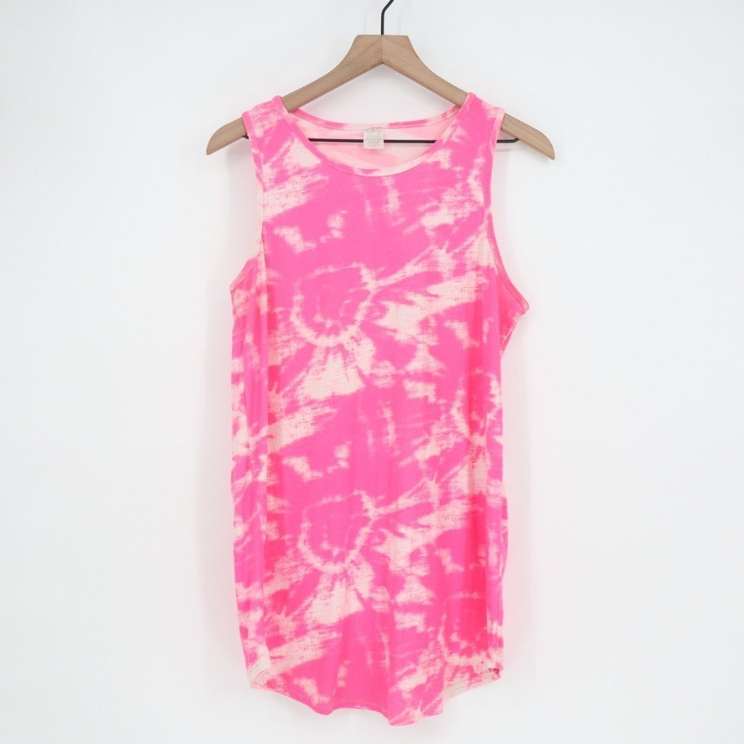 Grumpy & Gorgeous Tank Top Womens XL Pink White Tie Dye Round Neck Wide Strap