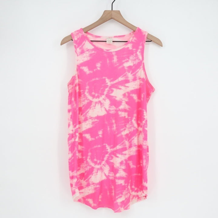 Grumpy & Gorgeous Tank Top Womens XL Pink White Tie Dye Round Neck Wide Strap
