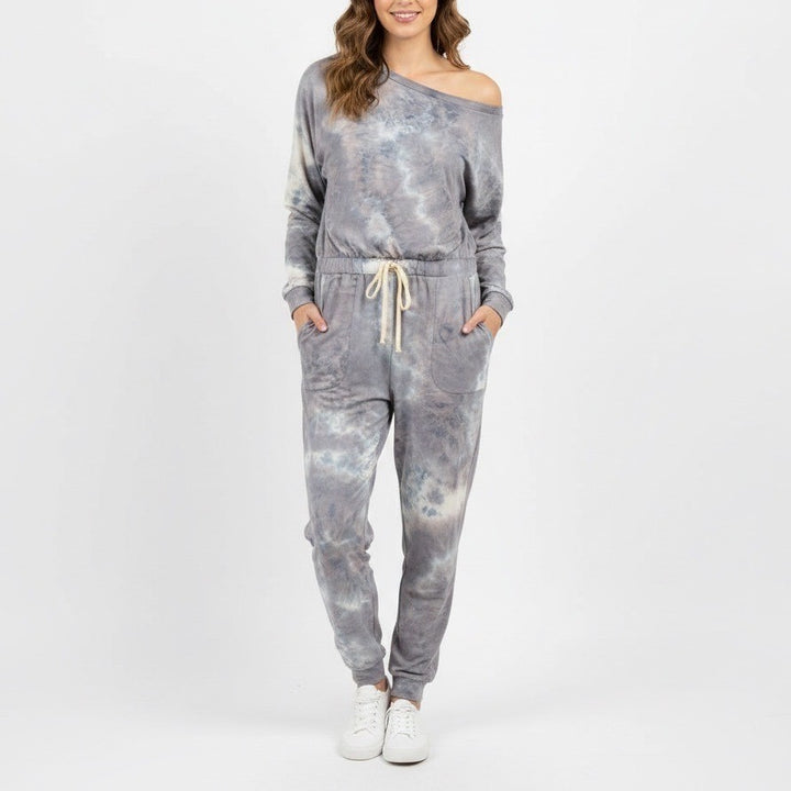 Tie Dye One Piece Jumpsuit Lounge Pajama Pants XL Grey Blue