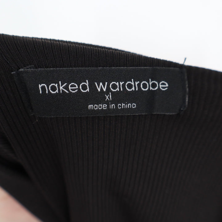 Naked Wardrobe Black One Shoulder Ribbed Mini Dress XL