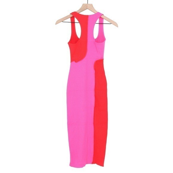 Naked Wardrobe Pink Red Colorblock Ribbed Bodycon Dress M