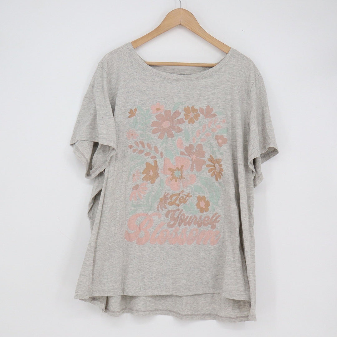 Fleurish Gray Let Yourself Blossom Floral Graphic Tee Shirt Plus Size 3X