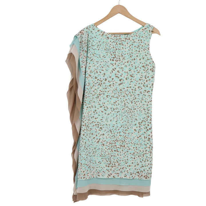 Vince Camuto Turquoise Tan Animal Print Ruffle Side Shift Dress Size 8