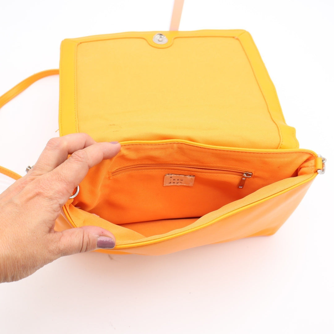 A New Day Orange Quilted Crossbody Bag Silver Chain Detail Adjustable Strap