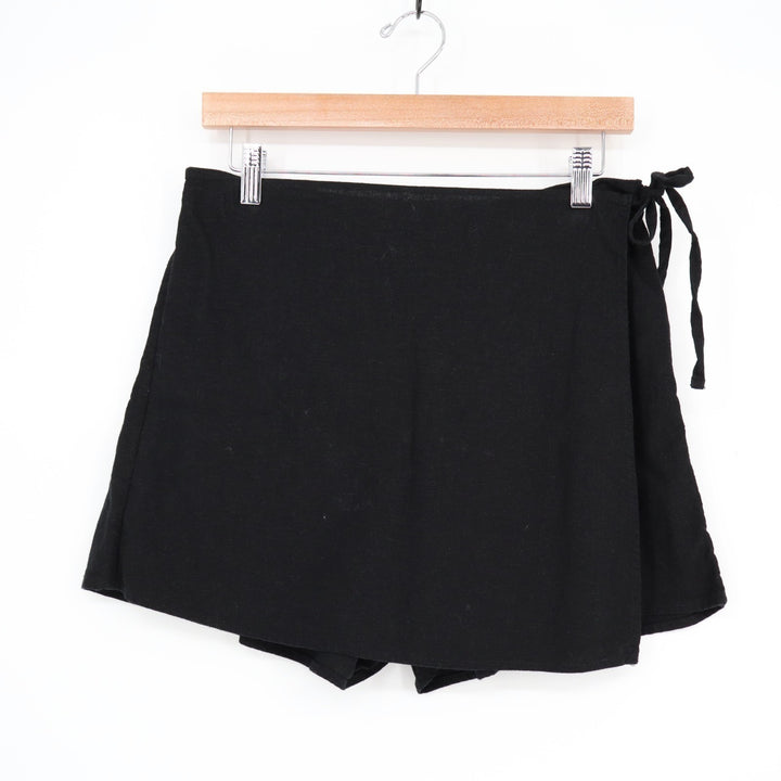 Old Navy Wrap Skort Womens Medium Black Linen Elastic Waist Drawstring Waist