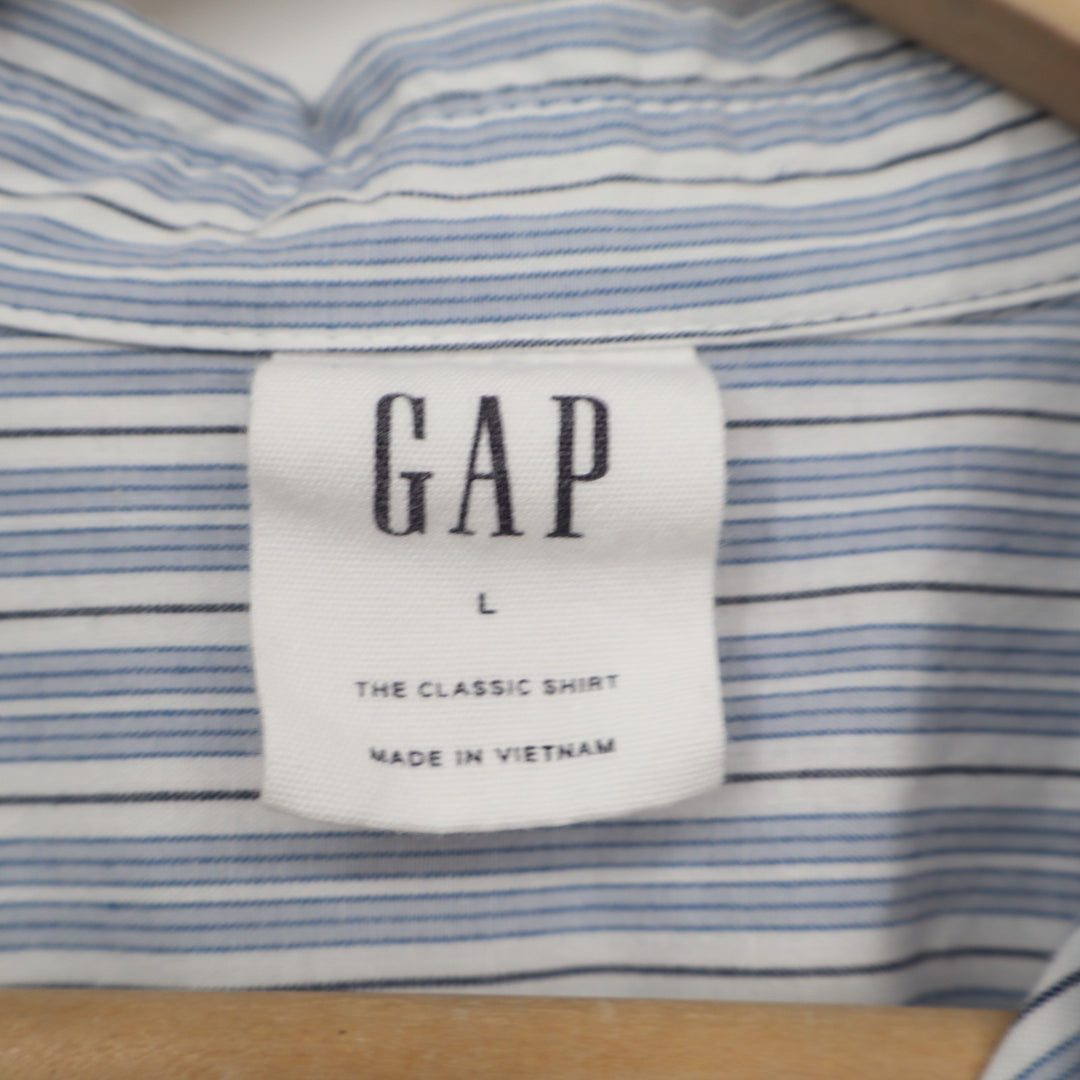 Gap Shirt Womens L White Blue Striped Cotton Spread Collar Long Sleeve Button Up