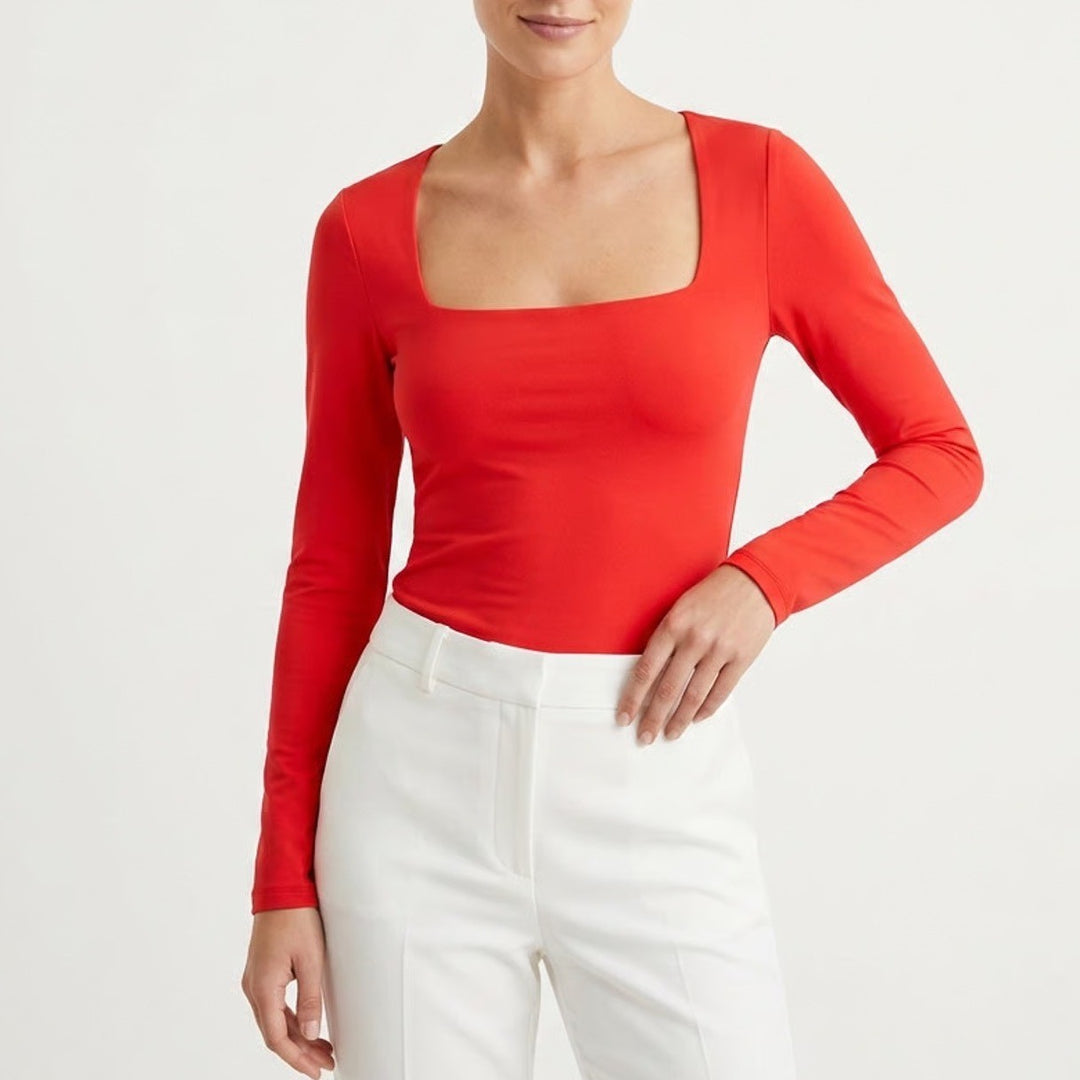 Suuksess Crop T-Shirt Womens Large Red Stretch Long Sleeve Square Neck Pullover