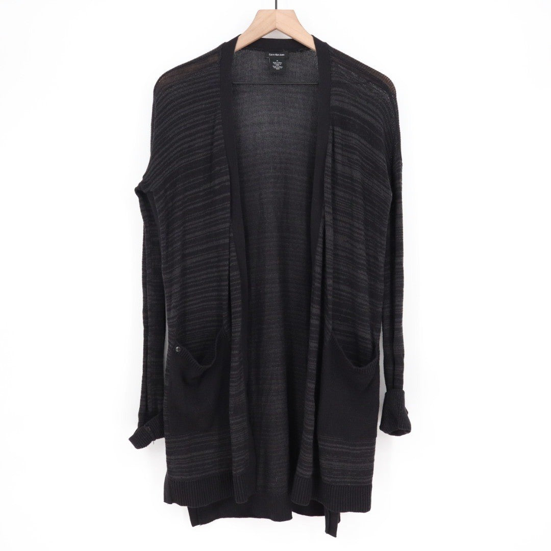 Calvin Klein Jeans Striped Open Front Cardigan Sweater Black Size M