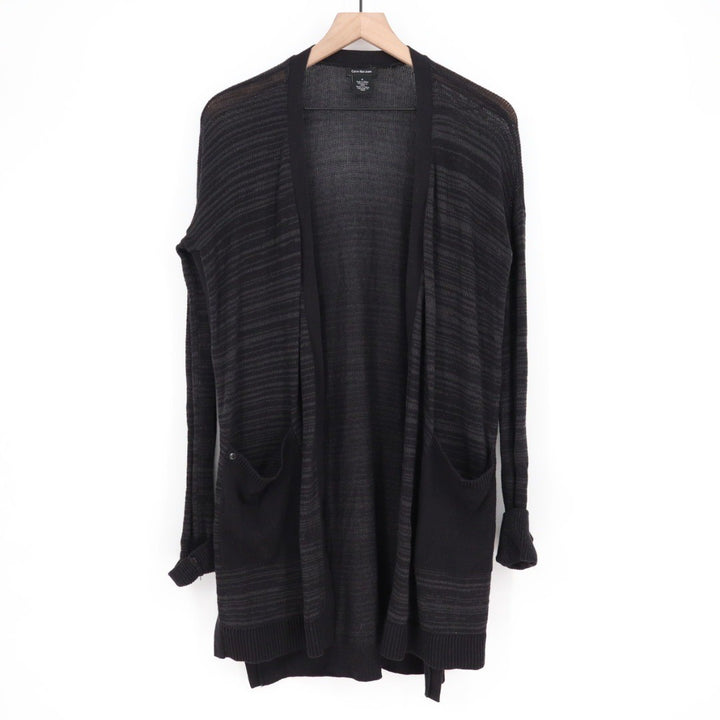 Calvin Klein Jeans Striped Open Front Cardigan Sweater Black Size M