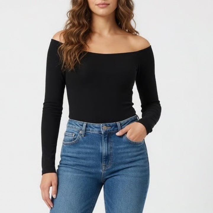 MANGOPOP Black Long Sleeve Scoop Neck Bodysuit Size L